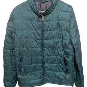 ZARA MAN Quilted Jacket Green Full Zip Long Sleeve Pocket Packable Down Filled L